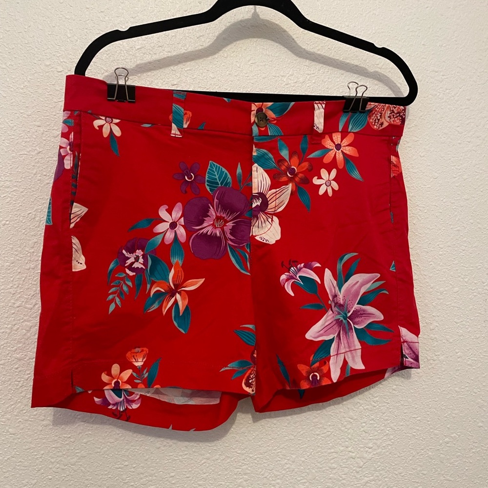 Old Navy Shorts Womens 10 Hawaiian Everyday Chino Club Deck Bottoms Red Stretch